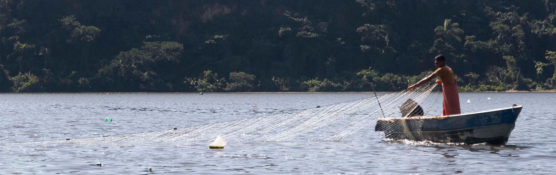 Foto de pescador jogando a rede na água