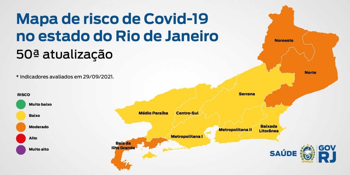 50ª atualização do Mapa de Risco da Covid-19 no estado do Rio de Janeiro.