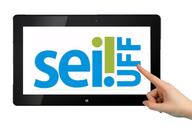 Tablet com a logo do Sei na UFF