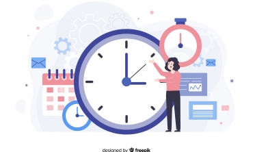 Desenho com relógio, calendário e mulher