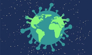 Imagem gráfica do planeta Terra em forma de vírus