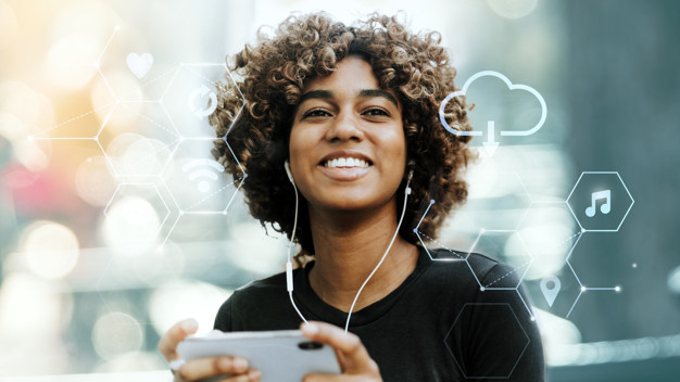 Girl listening to music from her phone